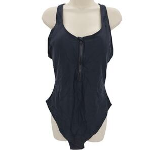 Zando Womans size 2XL Athletic Zip Front Open Back One Piece Swimsuit Black NWOT